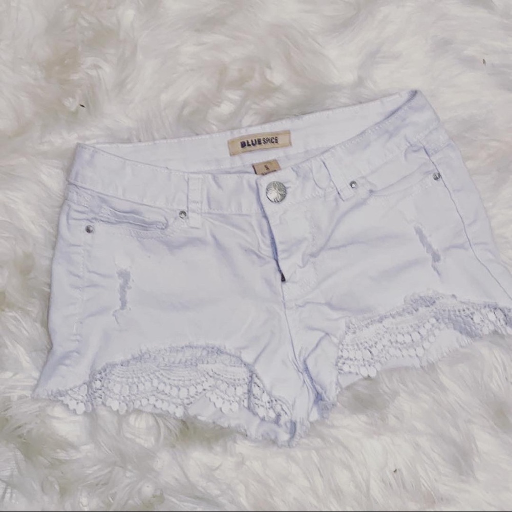 white Blue Spice jean shorts